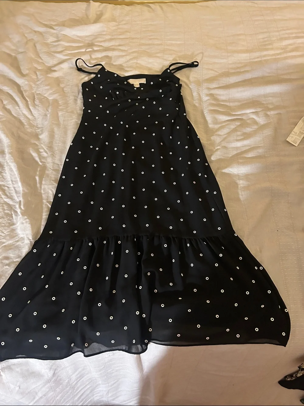 Michael Kors Black Midi Dress with White Polka Dots